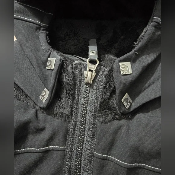 Mountain Hardwear Soft Shell Utility Moto Hooded Bomber jacket Coat black cozy S - Picture 3 of 15